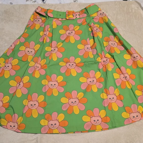 NWT Modcloth Flower Kitty Belted Skirt - Picture 3 of 4